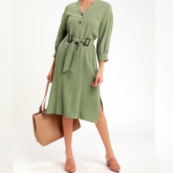Lulus Dresses & Skirts - Lulus Green Collarless Dress with Belt XL